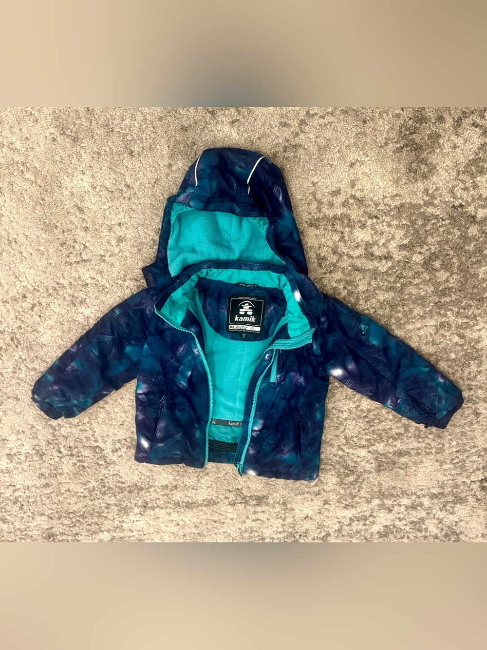 Kamik Girls Small 110 Winter Ski Jacket Blue Teal Hooded Snow Coat